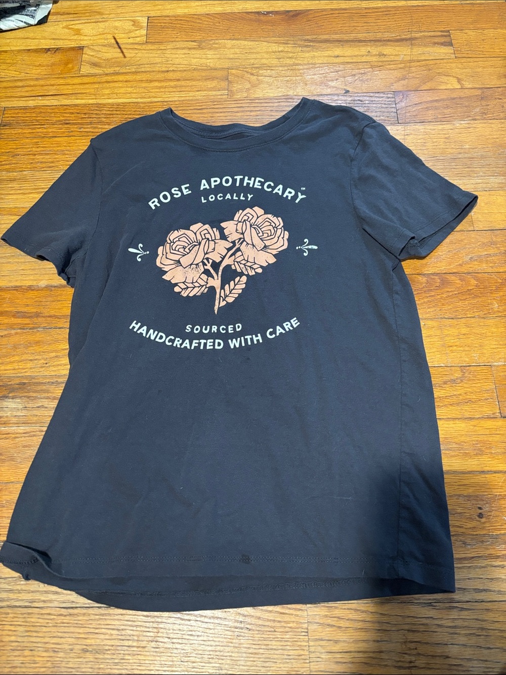 Rose Apothecary Short Sleeve Graphic Tee - Black with Peach Floral schitts creek